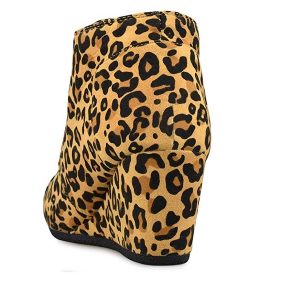 Tan Leopard Lace Up Wedge Booties - Picture 4 of 7